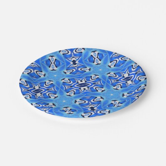 Helderblauwe geometrische sterren wit papieren bordje (Gekanteld)