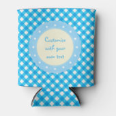 Helderblauwe Gingham Aangepaste Tekst Blikjeskoeler (Voorkant)