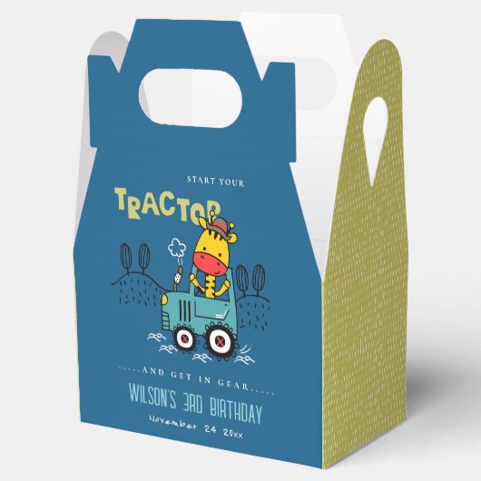 Helderblauwe Giraffe in Boerderij Tractor Boys Ver Bedankdoosjes (Geopend)