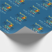 Helderblauwe Giraffe in Boerderij Tractor Boys Ver Cadeaupapier (Hoek)