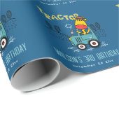 Helderblauwe Giraffe in Boerderij Tractor Boys Ver Cadeaupapier (Rol Hoek)