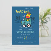 Helderblauwe Giraffe in Boerderij Tractor Boys Ver Kaart (Staand voorkant)