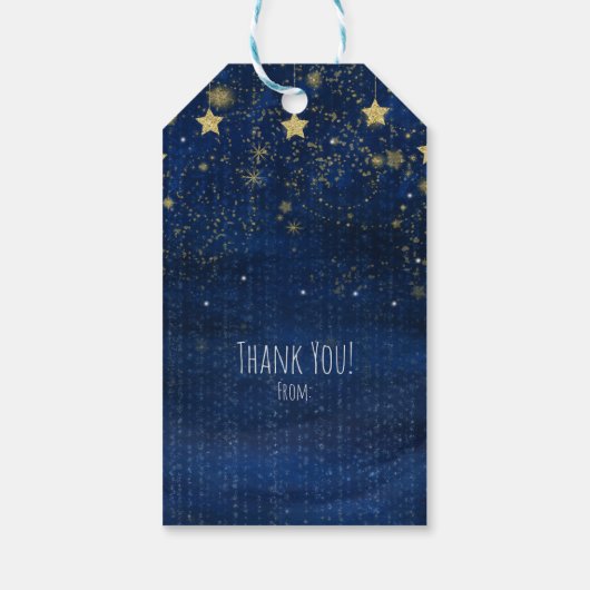 Helderblauwe & Gouden Sterrenhemel Feestartikel Cadeaulabel (Achterkant)