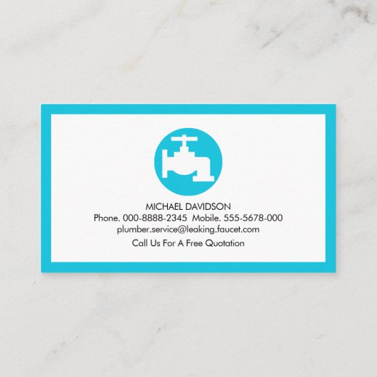 Helderblauwe kraan Lijst sanitair Visitekaartje (Achterkant)