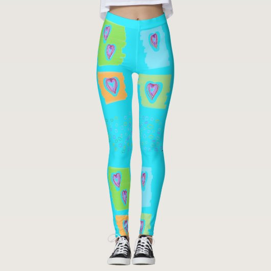 Helderblauwe Leggings met hartjes (Voorkant)