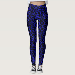 Helderblauwe luipaard dierlijke huidafdruk leggings
