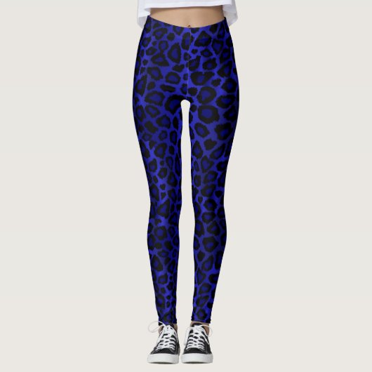 Helderblauwe luipaard dierlijke huidafdruk leggings (Voorkant)