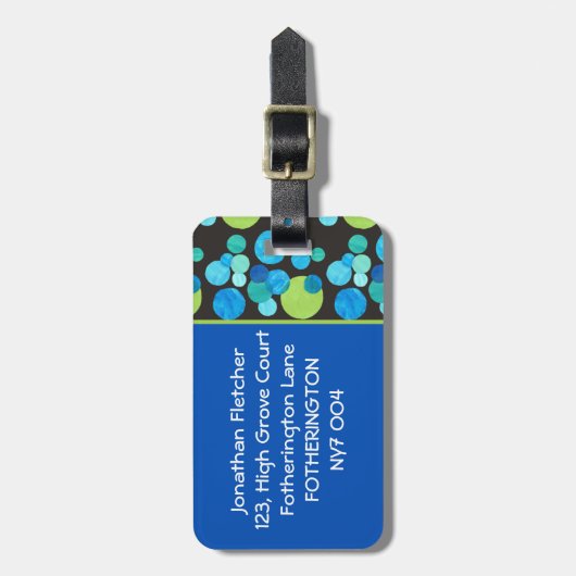 Helderblauwe manen, Bagagelabel, blauw, groen, zwa Bagagelabel (Voorkant verticaal)