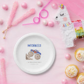 Helderblauwe monstertruck papieren bordje (Feest)