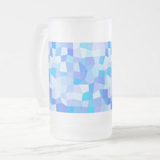 Helderblauwe mozaïek matglas bierpul (Voorkant links)