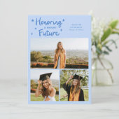 Helderblauwe multi-fotokaart met sterren voor afst aankondiging (Staand voorkant)