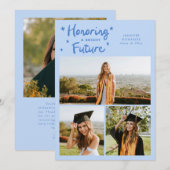 Helderblauwe multi-fotokaart met sterren voor afst aankondiging (Voorkant / Achterkant)