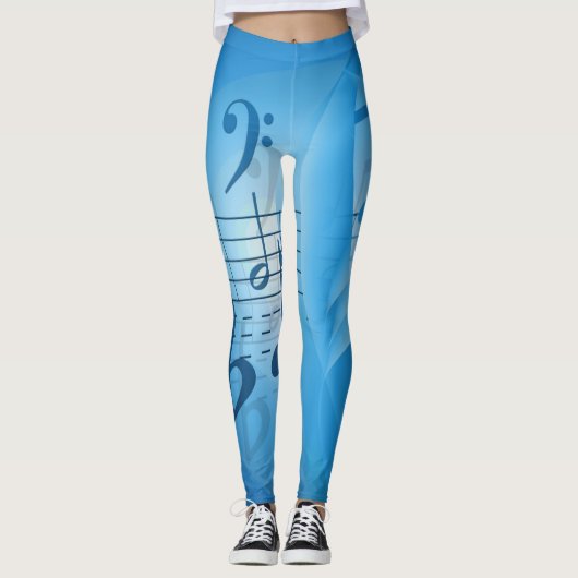 Helderblauwe Muzieknoten Leggings (Voorkant)