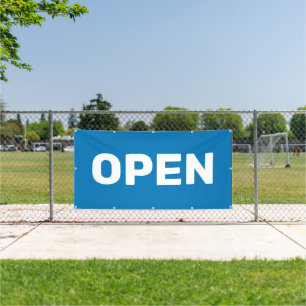 Helderblauwe OPEN Banner