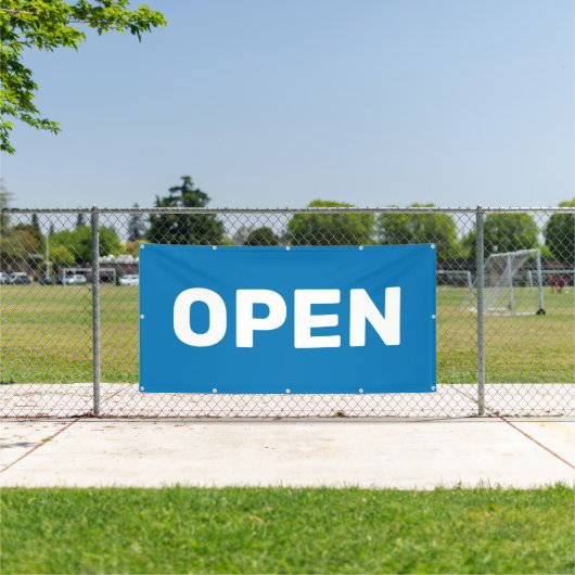 Helderblauwe OPEN Banner (Insitu)