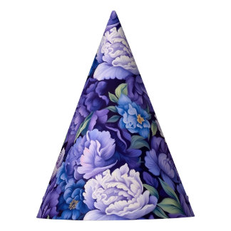Helderblauwe paarse witte bloemen feesthoedjes