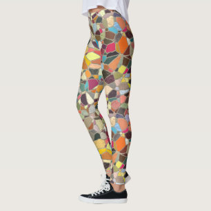 Helderblauwe roze gele Oranje Paarse mozaïek Leggings