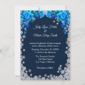 Helderblauwe Rozen Sneeuwvlok Kerst Kaart (Voorkant)