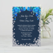 Helderblauwe Rozen Sneeuwvlok Kerst Kaart (Staand voorkant)