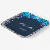 Helderblauwe Rozen Sneeuwvlok Kerstbruiloft Papieren Bordje (Gebogen)