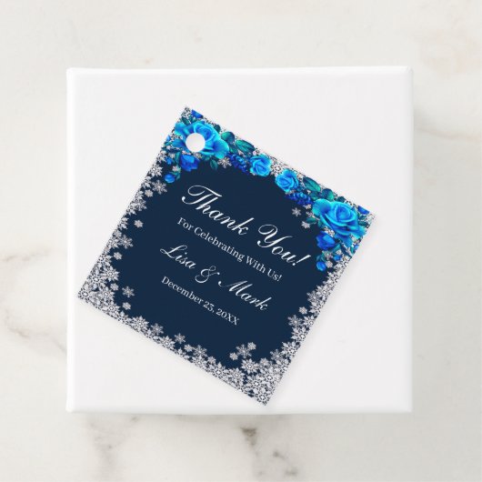 Helderblauwe Rozen Sneeuwvlok Kerstmis Bedankjes Labels (In situ)