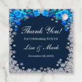 Helderblauwe Rozen Sneeuwvlok Kerstmis Bedankjes Labels (Achterkant)