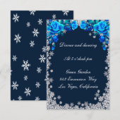Helderblauwe Rozen Sneeuwvlok Kerstreceptie Informatiekaartje (Voorkant / Achterkant)