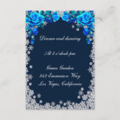 Helderblauwe Rozen Sneeuwvlok Kerstreceptie Informatiekaartje (Voorkant)