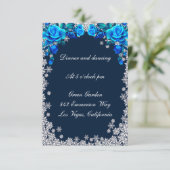 Helderblauwe Rozen Sneeuwvlok Kerstreceptie Informatiekaartje (Staand voorkant)