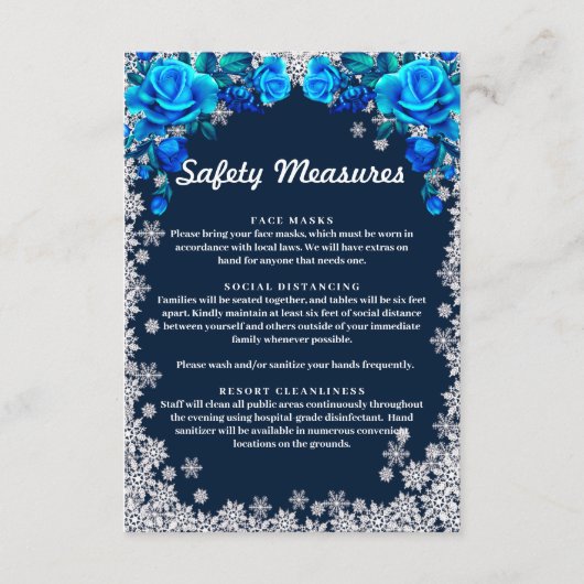 Helderblauwe Rozen Sneeuwvlok Veiligheidsmaatregel Informatiekaartje (Voorkant)