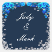 Helderblauwe Rozen Snowflake Christmas Wedding Sea Vierkante Sticker (Voorkant)