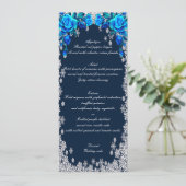 Helderblauwe Rozen Snowflake Kerst Trouwmenu Menu (Staand voorkant)