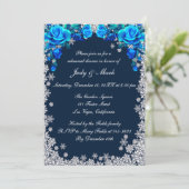 Helderblauwe Rozen Snowflake repetitie diner Kaart (Staand voorkant)