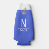 Helderblauwe scheepsmonogramfleskoeler flesjeskoeler (Voorkant)