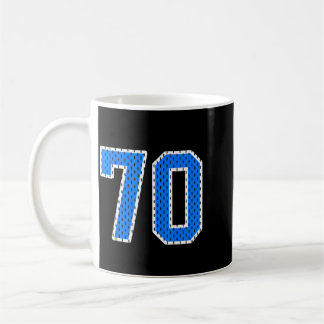 Helderblauwe sportieve shirt met nummer 70 koffiemok