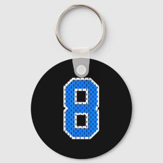 Helderblauwe sportieve shirt met nummer 8 sleutelhanger