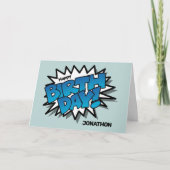 Helderblauwe striptekst - Fijne verjaardag Kaart (Voorkant)
