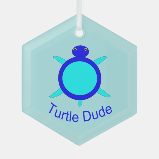 Helderblauwe Turtle Dude Glas Ornament (Voorkant)