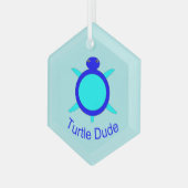 Helderblauwe Turtle Dude Glas Ornament (Voorkant links)