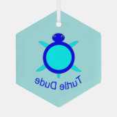 Helderblauwe Turtle Dude Glas Ornament (Achterkant)