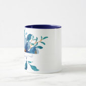 Helderblauwe waterverf bloemstuk gepersonaliseerd mok (Midden)