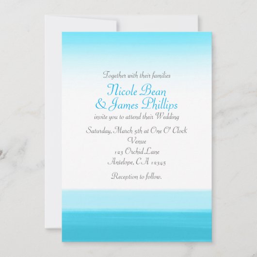 Helderblauwe waterverf moderne trouwkaarten kaart (Voorkant)