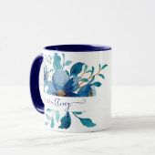 Helderblauwe waterverf op maat gesneden mok (Voorkant links)