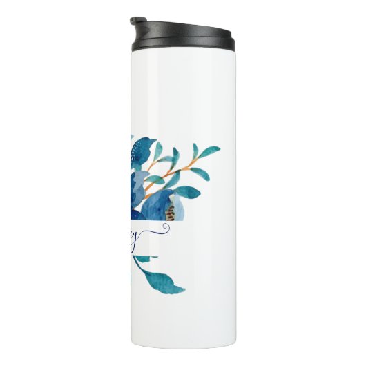 Helderblauwe waterverf op maat gesneden thermosbeker (Geroteerd rechts)