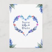 Helderblauwe Waterverf van het hart De datum opsla Aankondigingskaart (Voorkant)