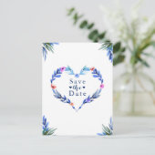 Helderblauwe Waterverf van het hart De datum opsla Aankondigingskaart (Staand voorkant)