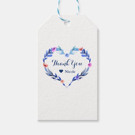 Helderblauwe Waterverf Vloerbruiloft Cadeaulabel (Voorkant)