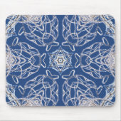 Helderblauwe witte sneeuw en ster caleidoscoop muismat (Voorkant)