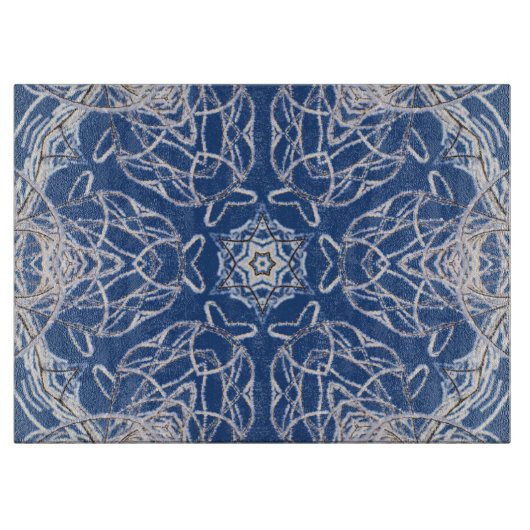 Helderblauwe witte sneeuw en ster caleidoscoop snijplank (Voorkant)