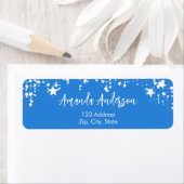 Helderblauwe witte sterren retouradres etiket (Insitu)